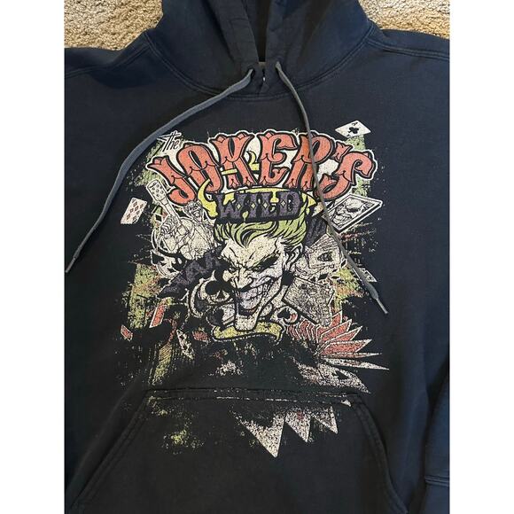 VTG Joker’s Wild Graphic Gildan Retro Hoodie Size L DCComics Y2KStreetwear - Picture 7 of 7